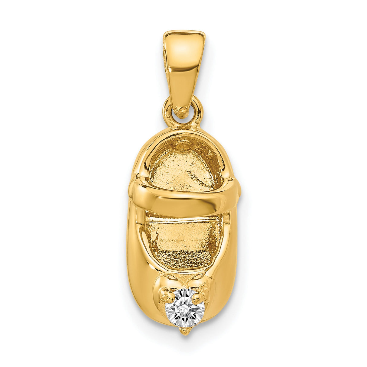 14k Yellow Gold Baby Shoe Pendant with Synthetic Birthstone, Polished Memorial Charm