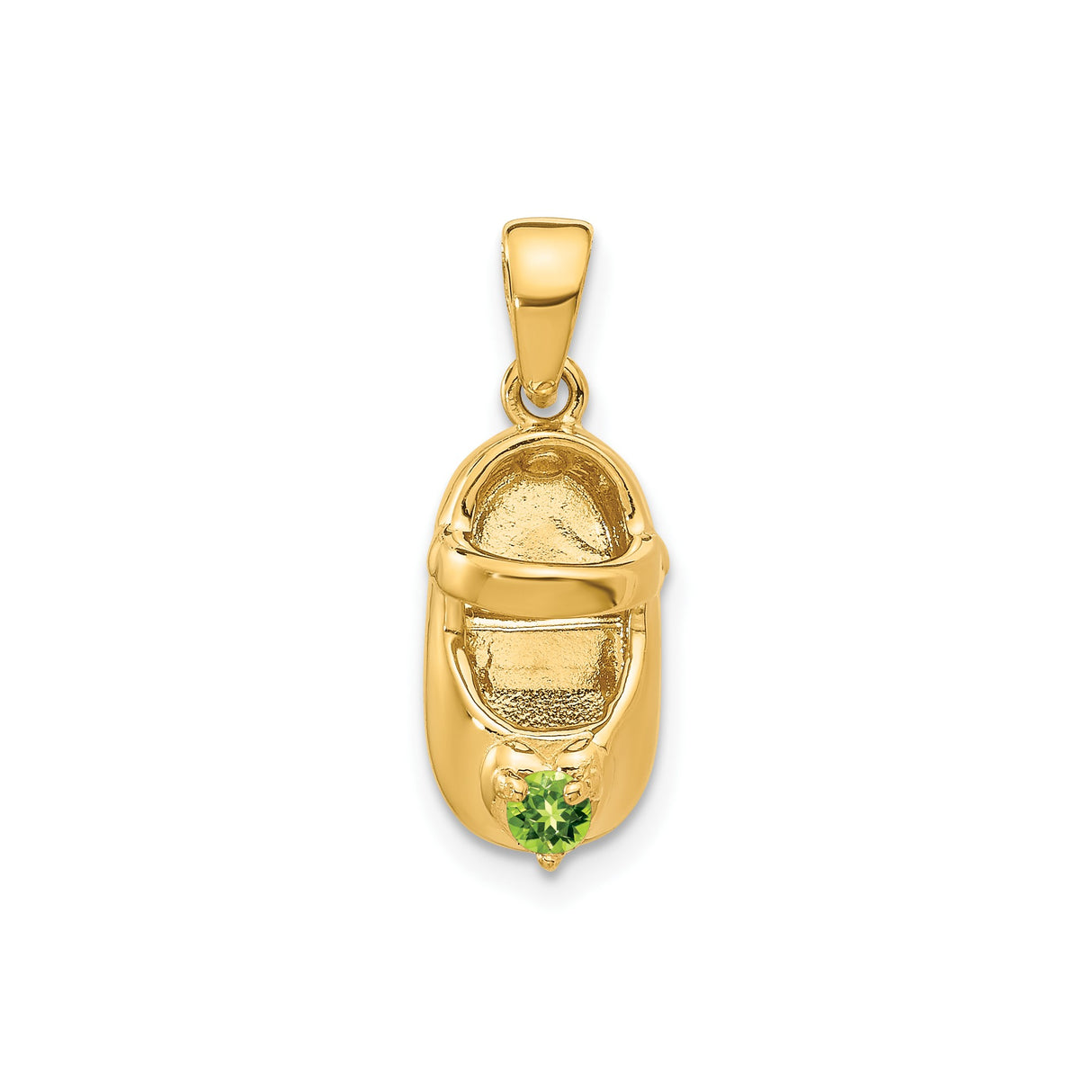 14k Yellow Gold Baby Shoe Pendant with Peridot, Sneaker Style Keepsake Charm for Mothers