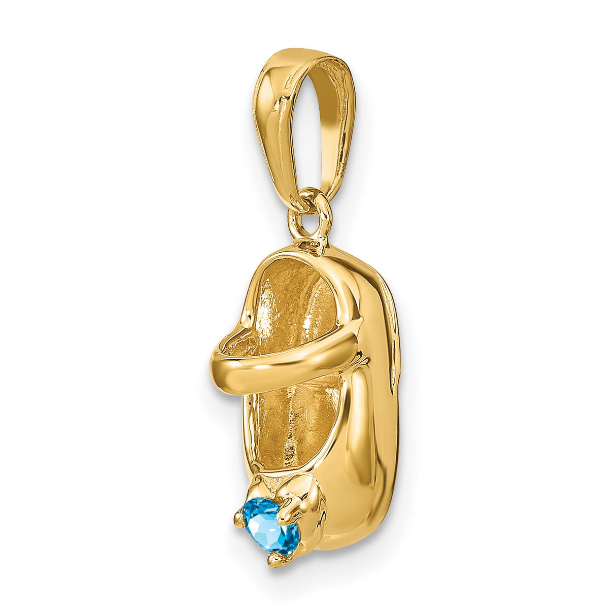 3-D December Blue Topaz Baby Shoe 13x7 mm 1.92 gr Charm Pendant in Real 14k Yellow Gold