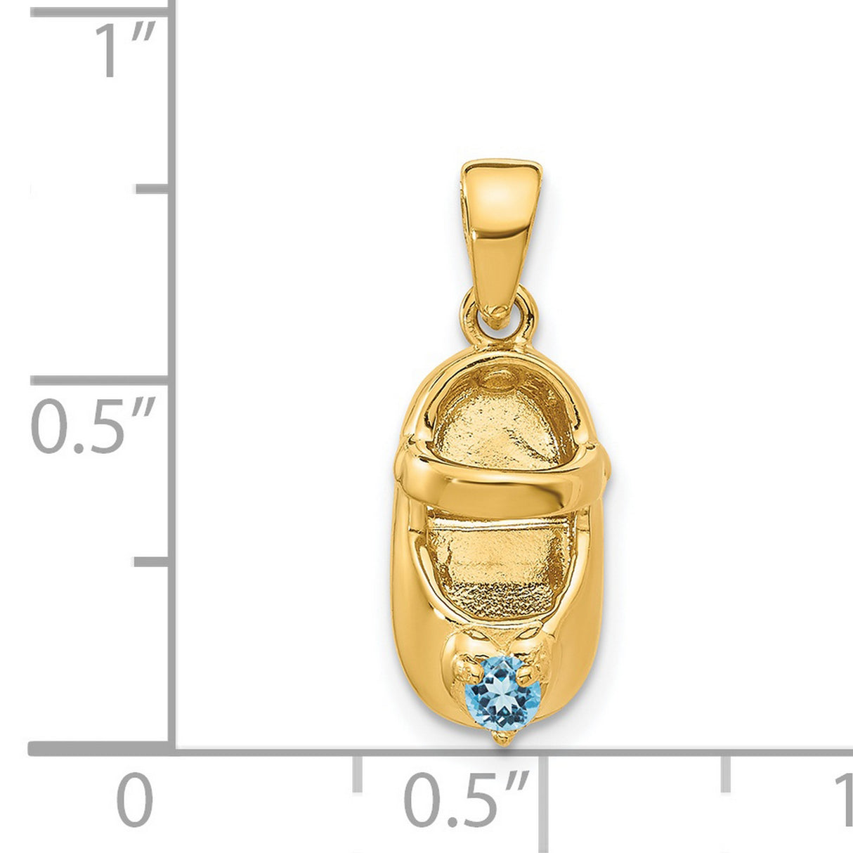 3-D December Blue Topaz Baby Shoe 13x7 mm 1.92 gr Charm Pendant in Real 14k Yellow Gold
