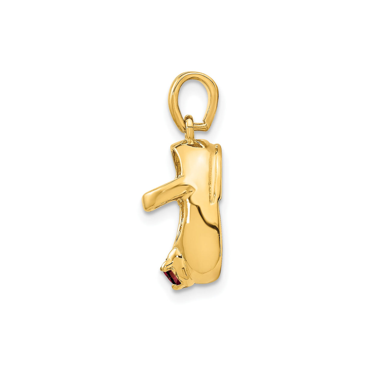 14k Yellow Gold Baby Shoe Pendant with Synthetic Red Garnet, Symbolic Motherhood Keepsake