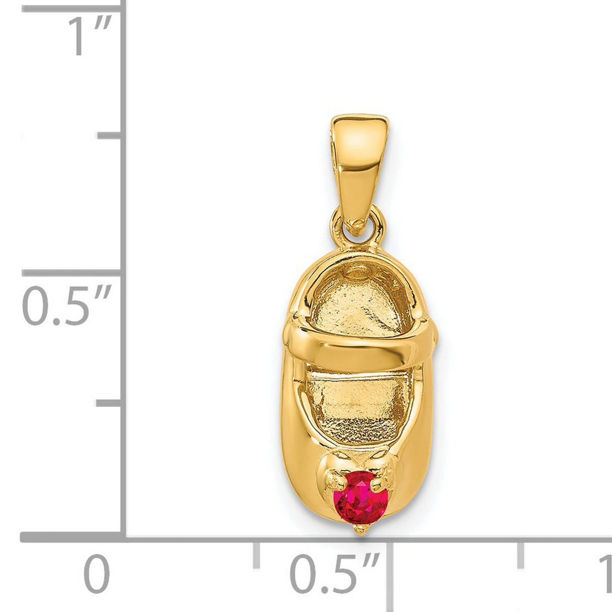 3-D July Ruby Engravable Baby Shoe 13x7 mm 1.82 gr Charm Pendant in Real 14k Yellow Gold