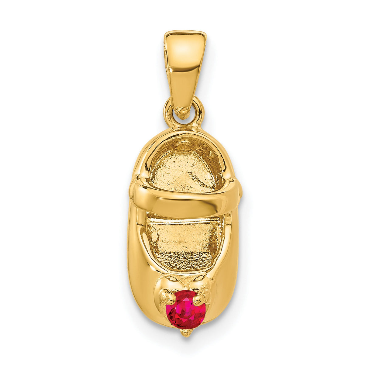 3-D July Ruby Engravable Baby Shoe 13x7 mm 1.82 gr Charm Pendant in Real 14k Yellow Gold