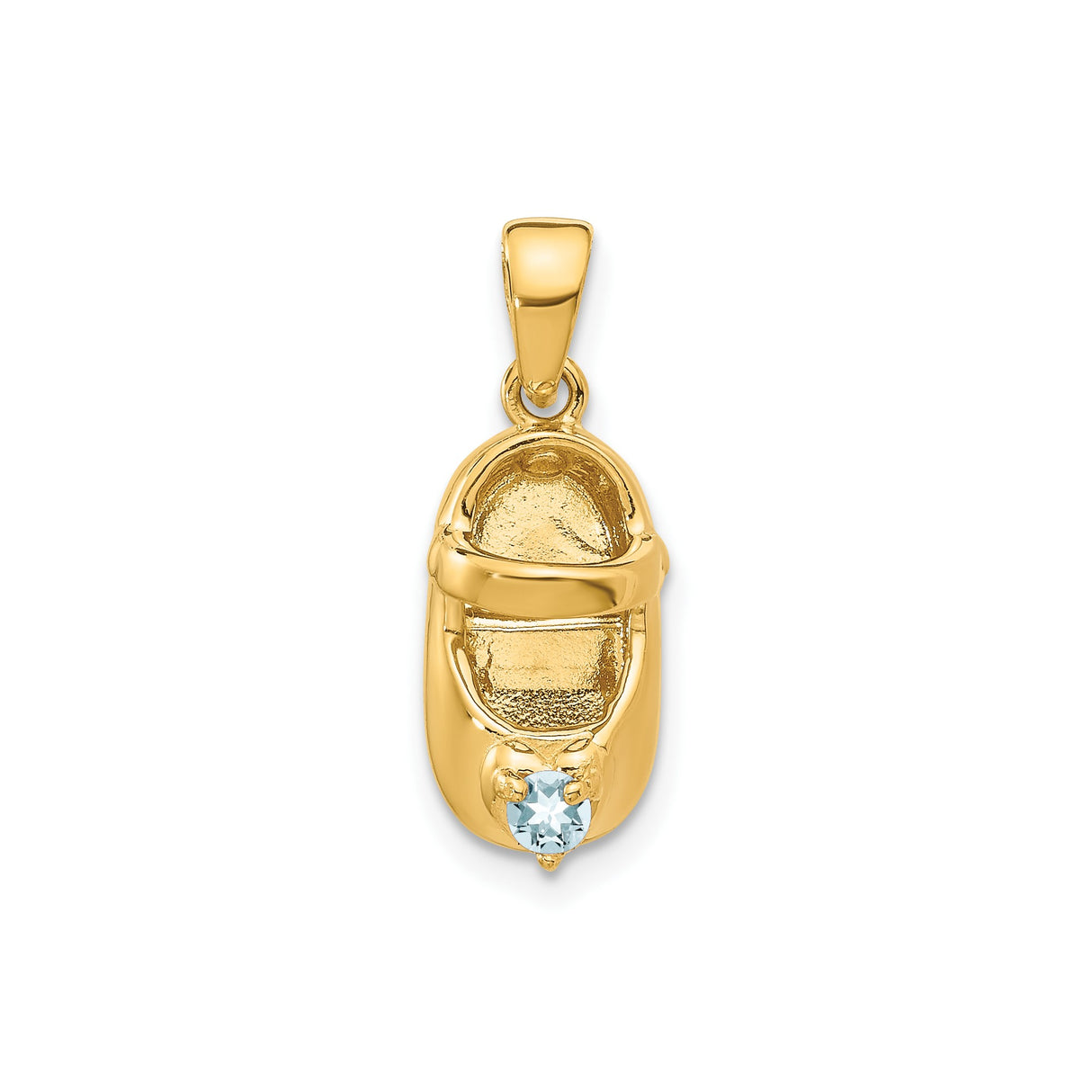 14k Yellow Gold Baby Shoe Pendant with Synthetic Aquamarine, Motherhood Keepsake Charm