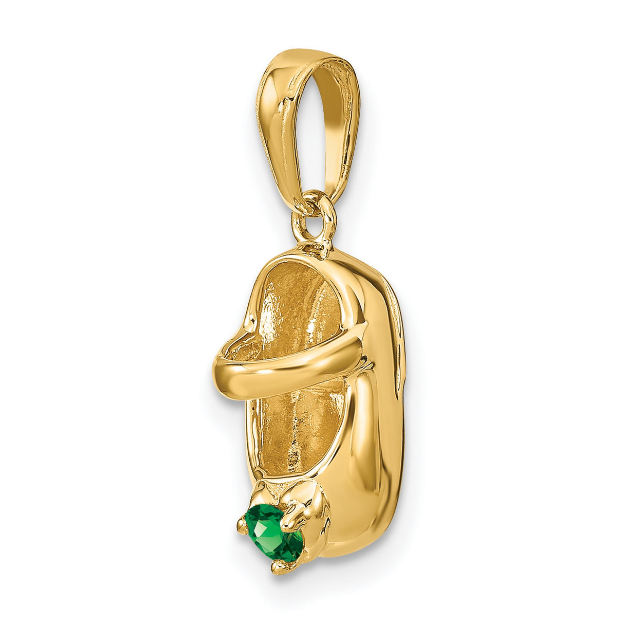 14k Yellow Gold Baby Shoe Pendant with Synthetic Green Birthstone, Sentimental Keepsake Charm