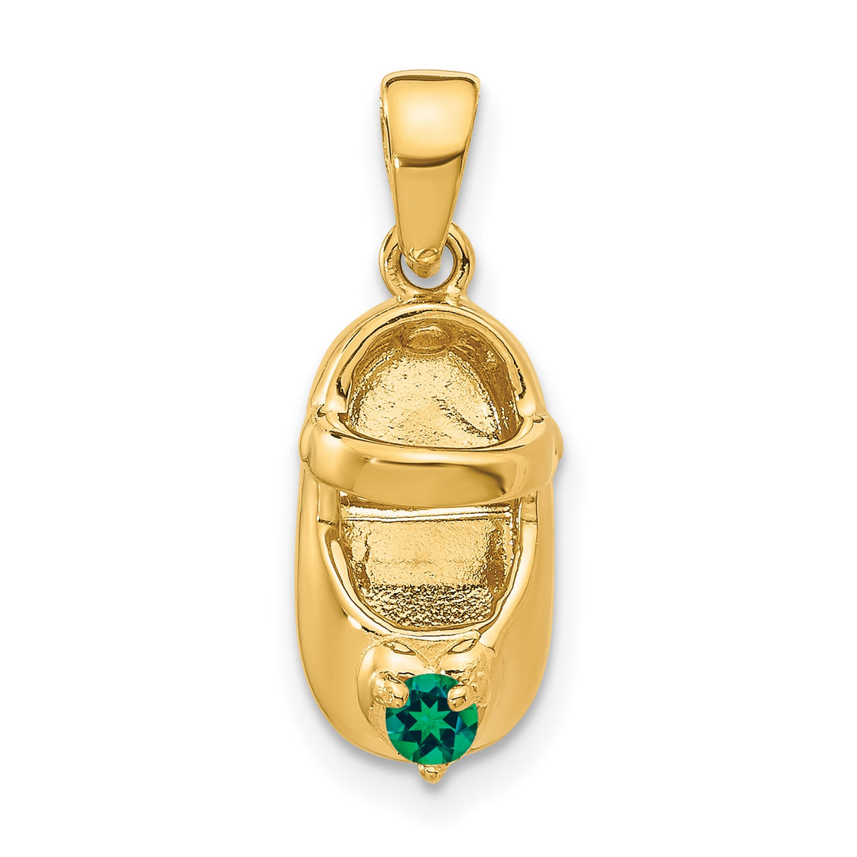 14k Yellow Gold Baby Shoe Pendant with Synthetic Green Birthstone, Sentimental Keepsake Charm