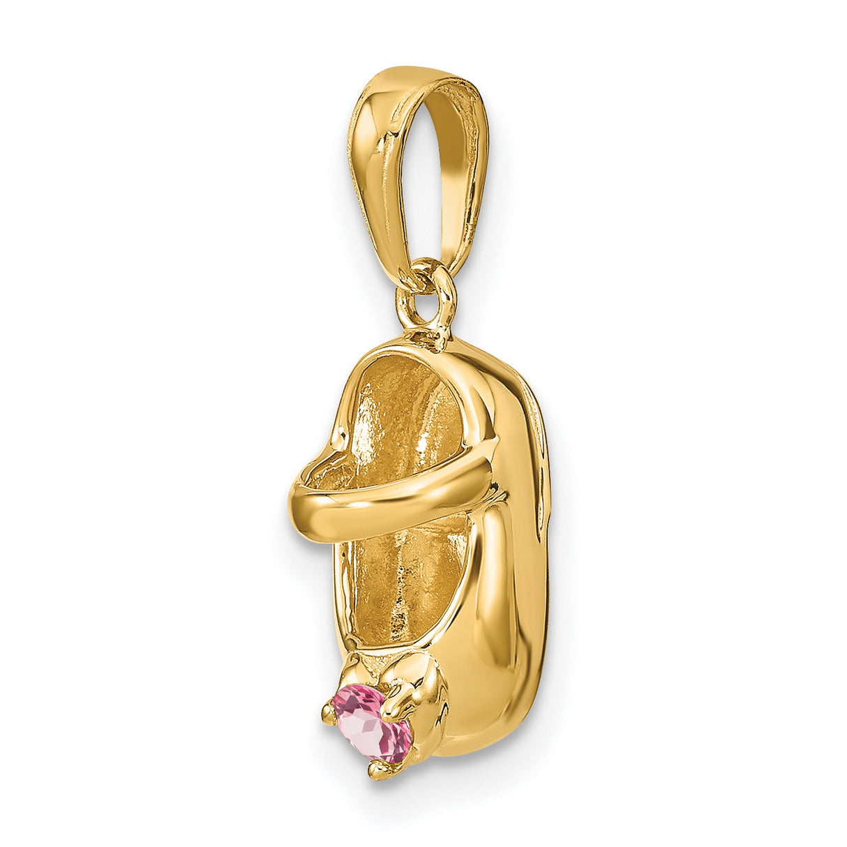 14k Yellow Gold Baby Shoe Pendant with Synthetic Birthstone, Engravable Motherhood Charm