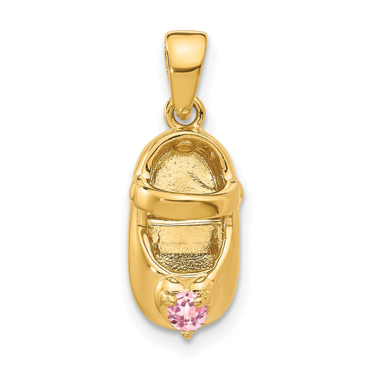 14k Yellow Gold Baby Shoe Pendant with Synthetic Birthstone, Engravable Motherhood Charm