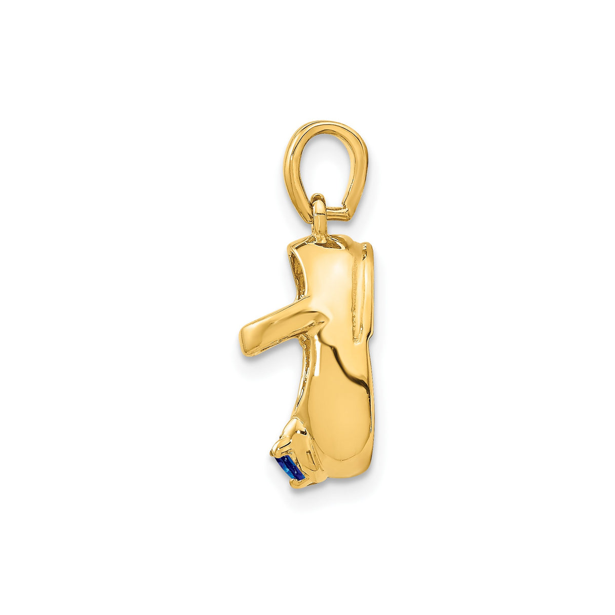 14k Yellow Gold Baby Shoe Pendant with Synthetic Sapphire, Birthstone Charm for Moms