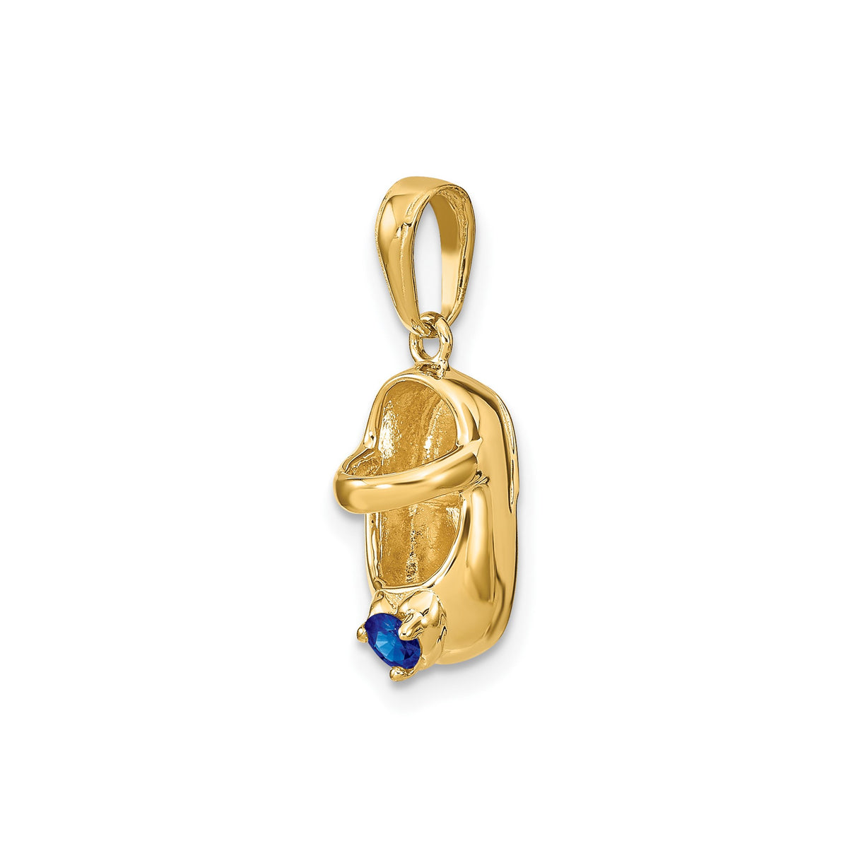14k Yellow Gold Baby Shoe Pendant with Synthetic Sapphire, Birthstone Charm for Moms