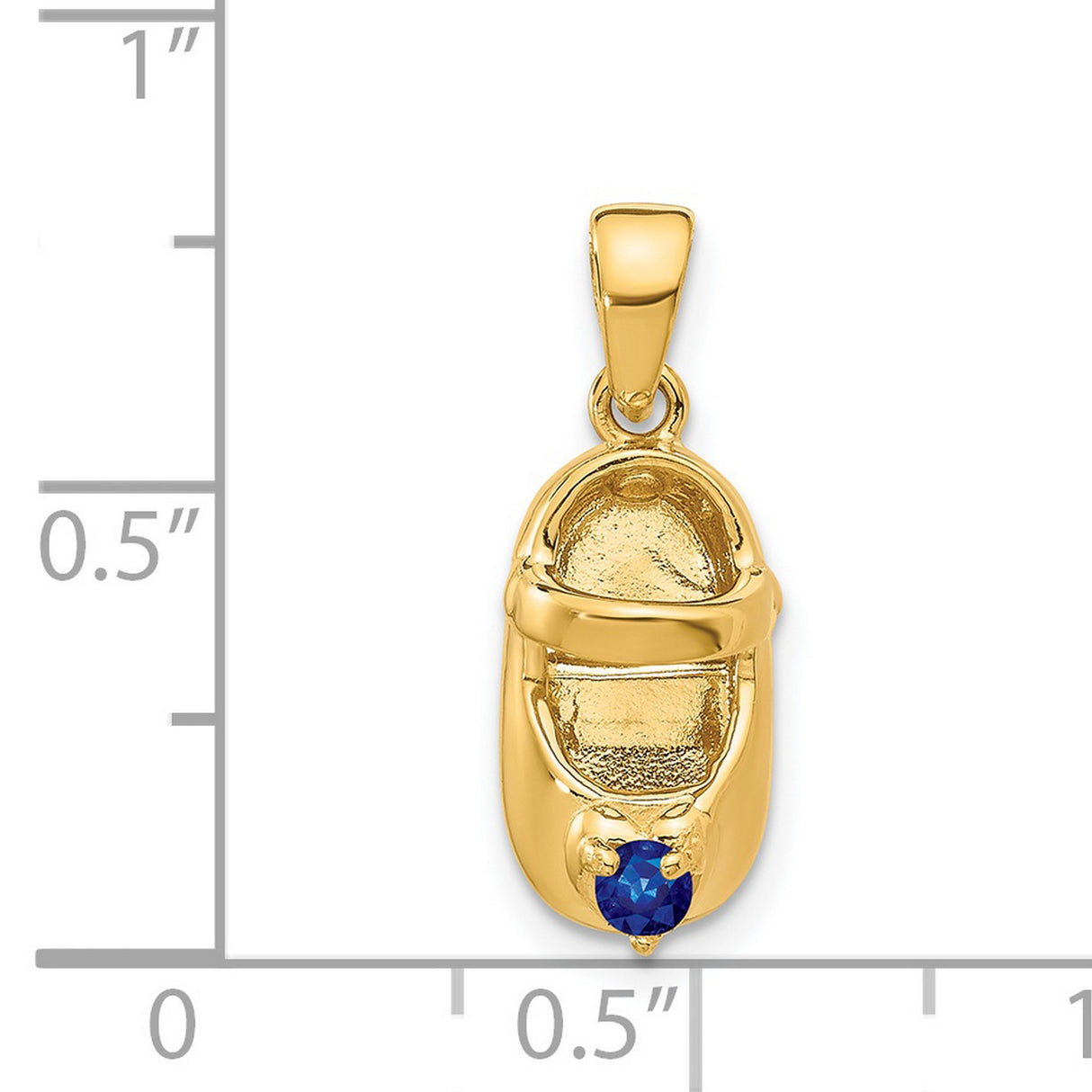 14k Yellow Gold Baby Shoe Pendant with Synthetic Blue Heart Birthstone, Sentimental Keepsake Charm