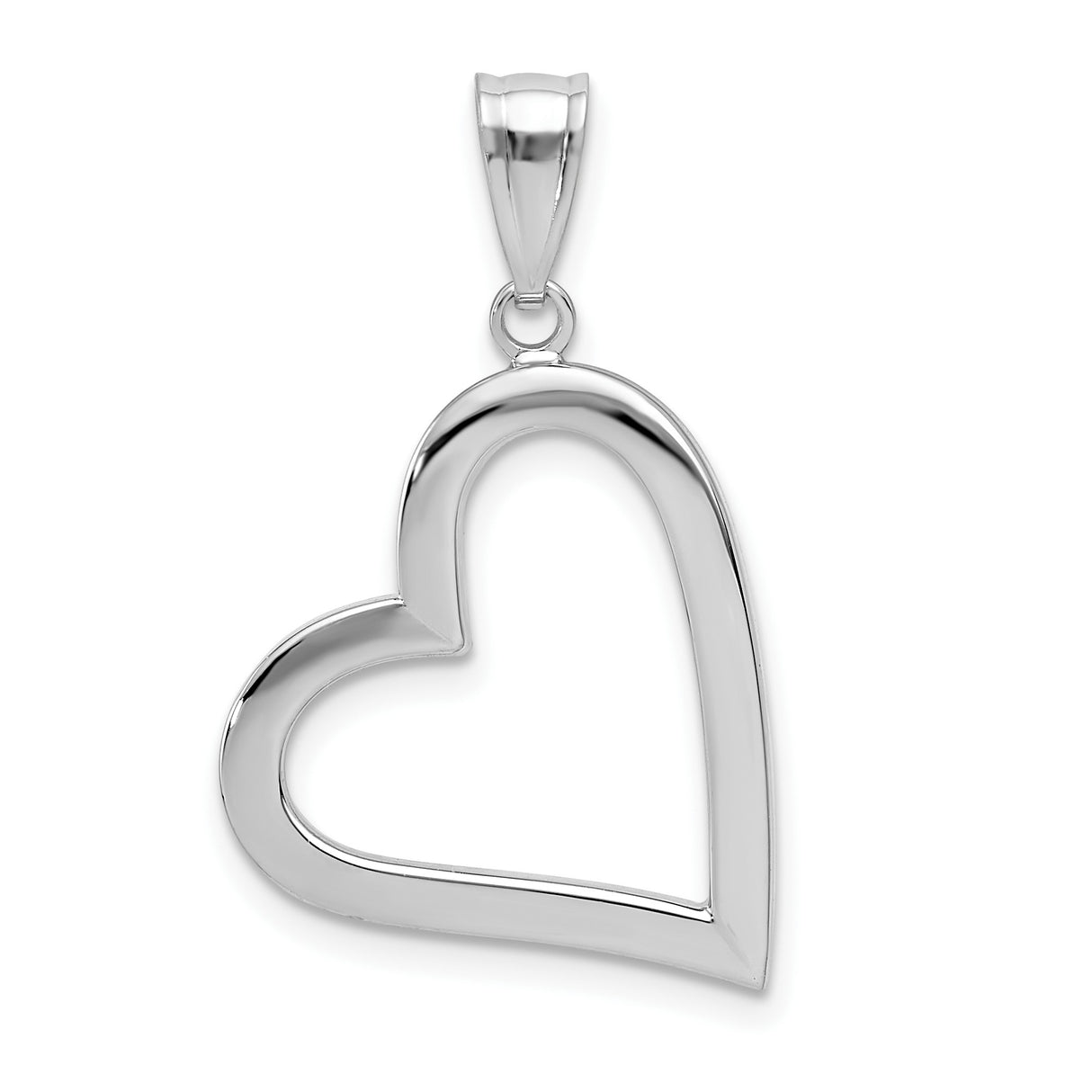 14k White Gold Open Heart Pendant, Sleek Modern Design, Romantic Minimalist Jewelry for Women
