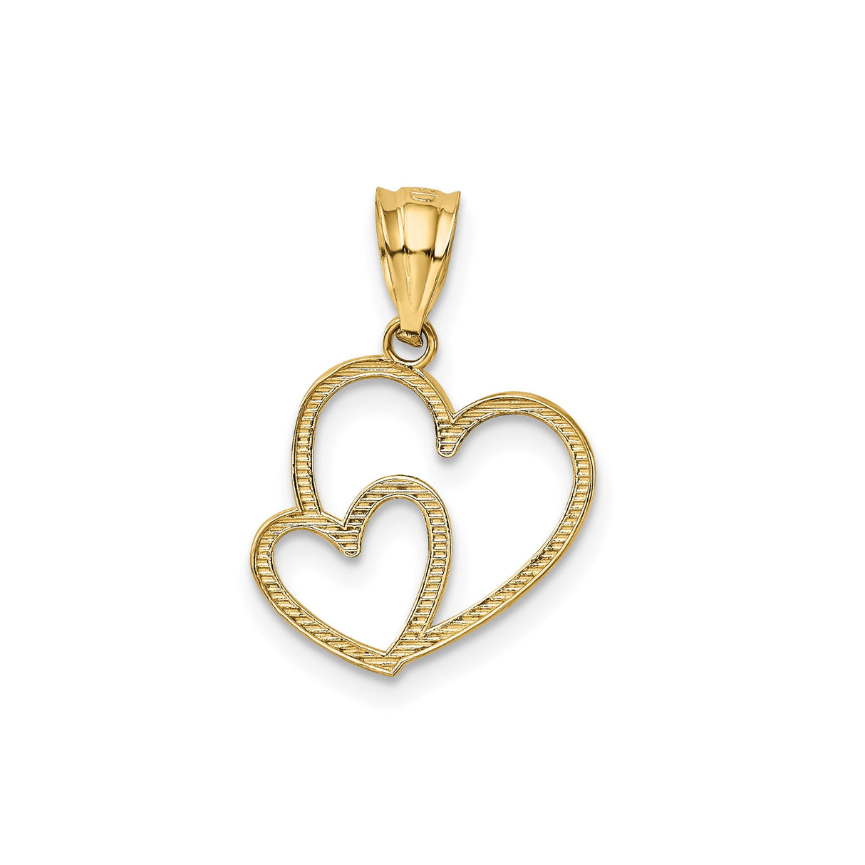 14k Yellow Gold Pendant with Interlocking Open Hearts, Double Heart Charm Symbolizing Love and Unity