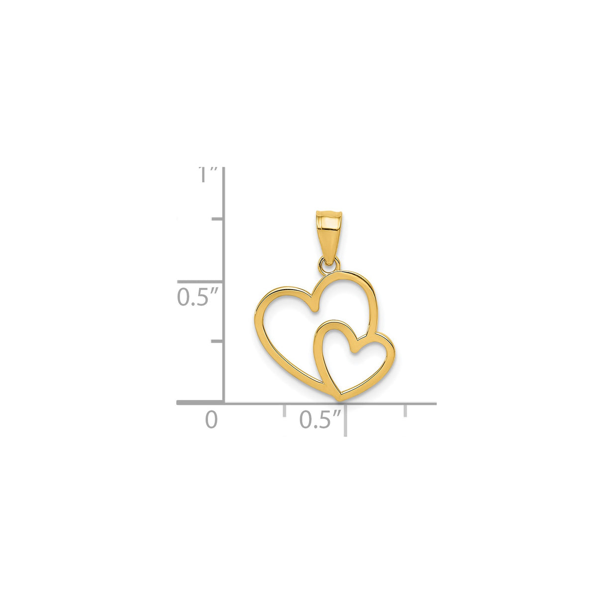 14k Yellow Gold Pendant with Interlocking Open Hearts, Double Heart Charm Symbolizing Love and Unity