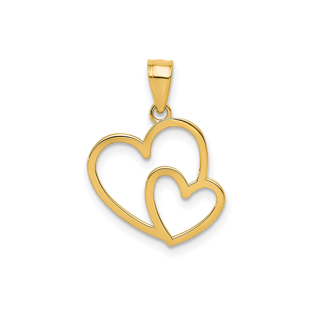 14k Yellow Gold Pendant with Interlocking Open Hearts, Double Heart Charm Symbolizing Love and Unity
