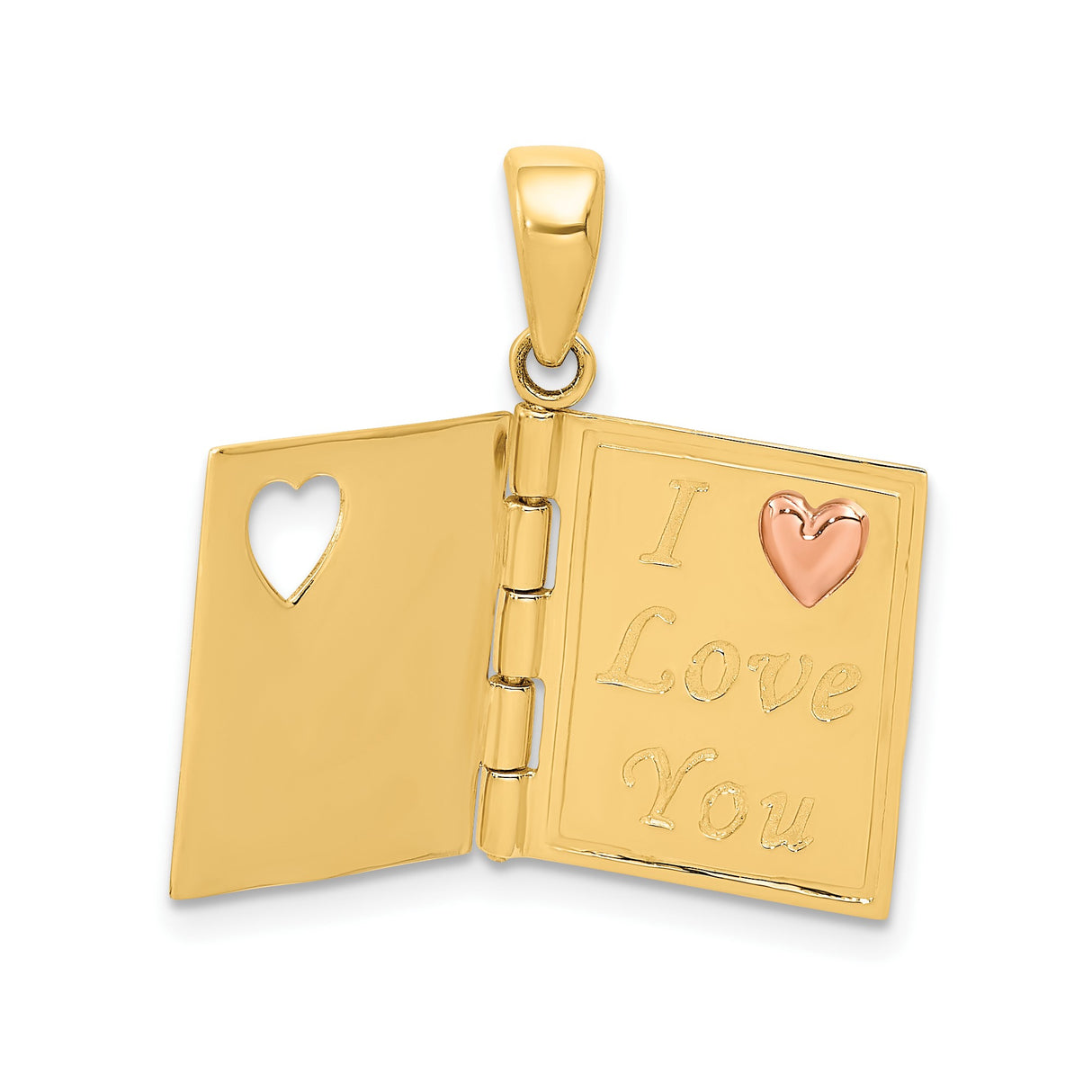 14k Two Tone Gold Sweetheart Book Locket Pendant with Rose Gold Heart Charm