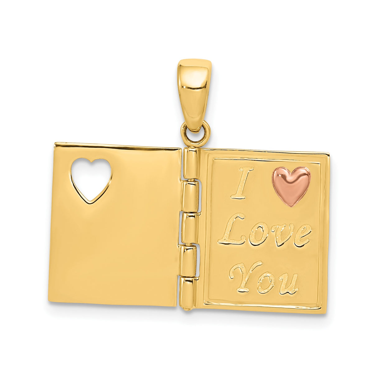 14k Two Tone Gold Sweetheart Book Locket Pendant with Rose Gold Heart Charm