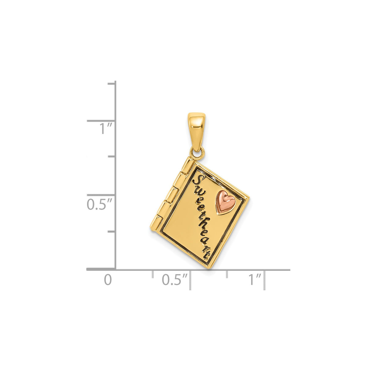 14k Two Tone Gold Sweetheart Book Locket Pendant with Rose Gold Heart Charm