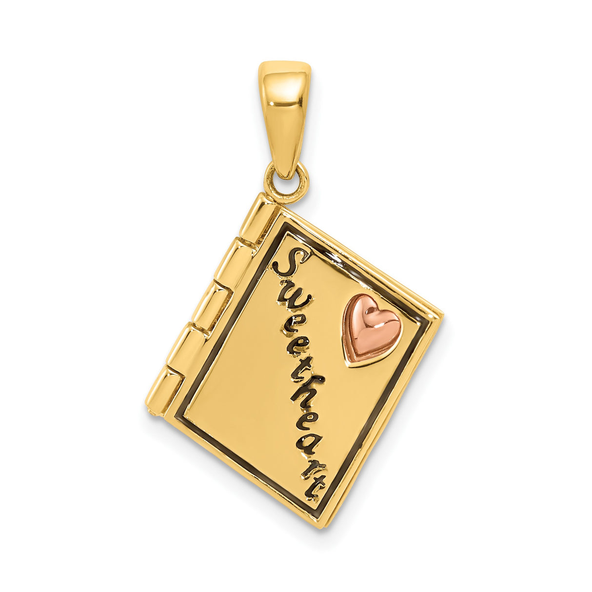 14k Two Tone Gold Sweetheart Book Locket Pendant with Rose Gold Heart Charm