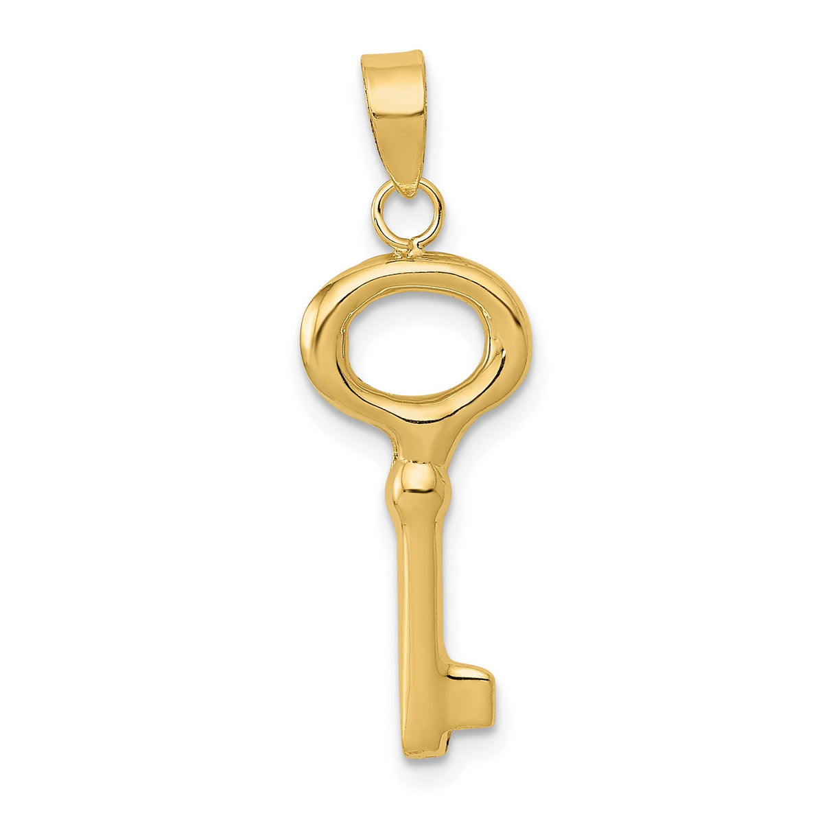 14k Yellow Gold Skeleton Key Pendant, Polished Finish, Classic Symbolic Design for Women