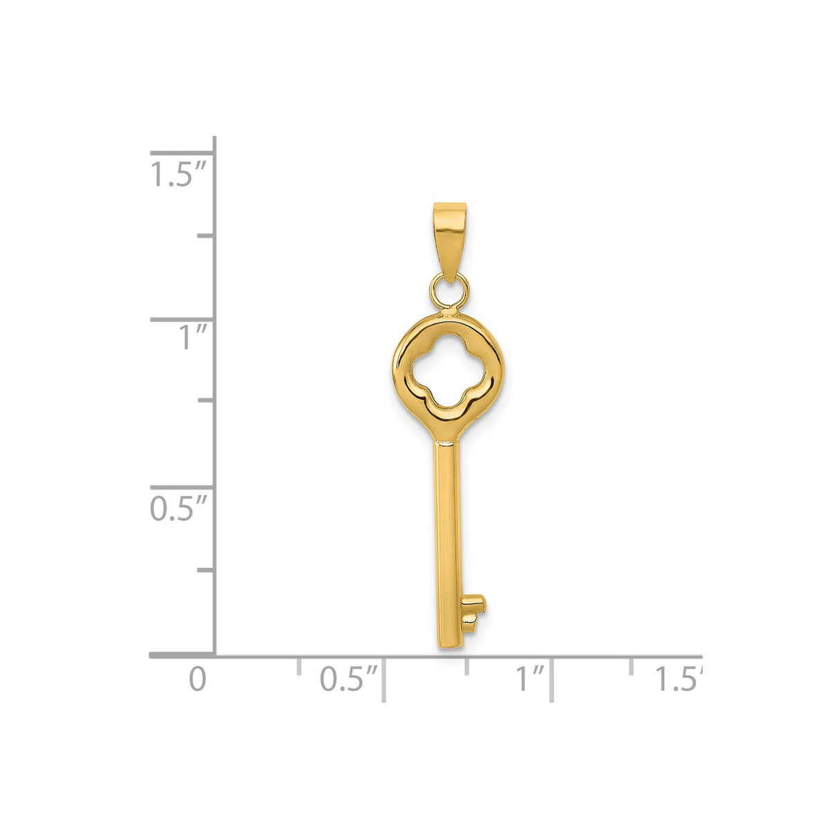 14k Yellow Gold Key Pendant with Clover Cutout Design for Women