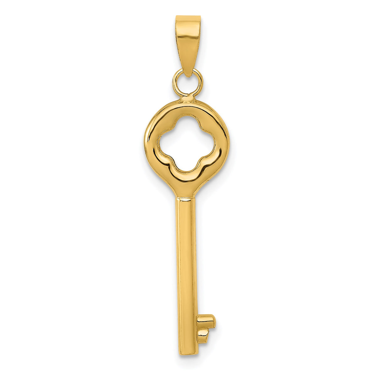 14k Yellow Gold Key Pendant with Clover Cutout Design for Women