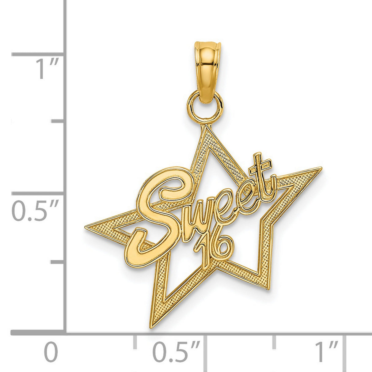 14k Yellow Gold Sweet 16 Pendant with Open Star Design and Script Lettering