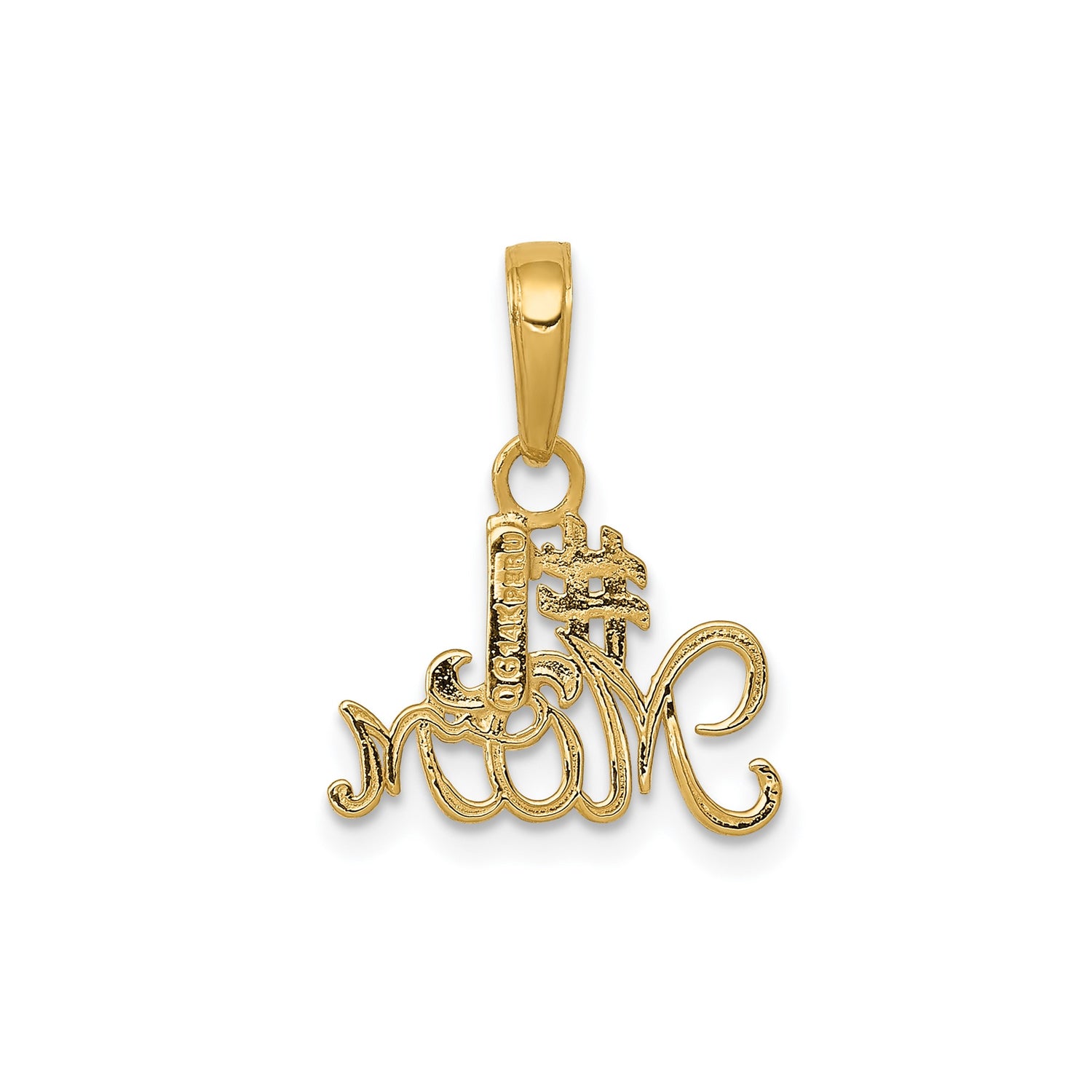 14k Yellow Gold Number One Mom Pendant Charm with Script Design for Women