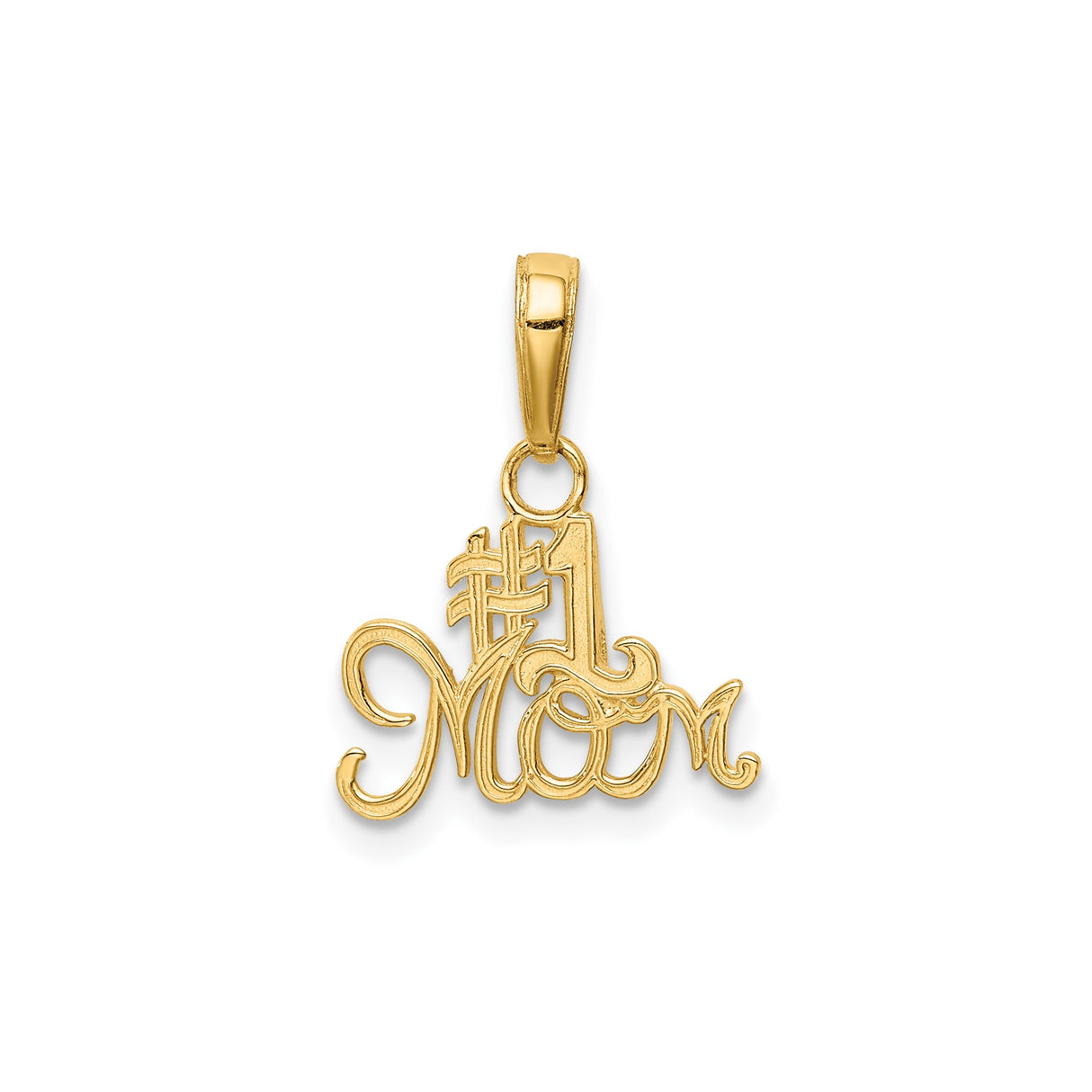 14k Yellow Gold Number One Mom Pendant Charm with Script Design for Women