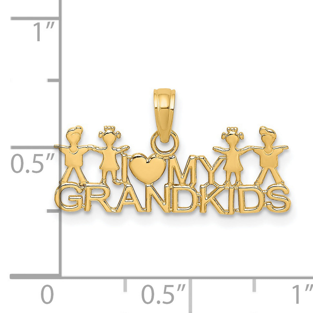 14k Yellow Gold Pendant with Heart and Kids Figures, I Love My Grandkids Charm for Grandma