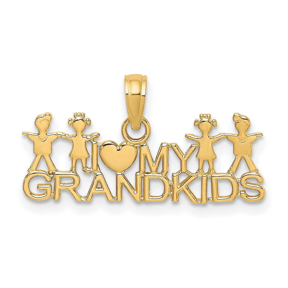 14k Yellow Gold Pendant with Heart and Kids Figures, I Love My Grandkids Charm for Grandma