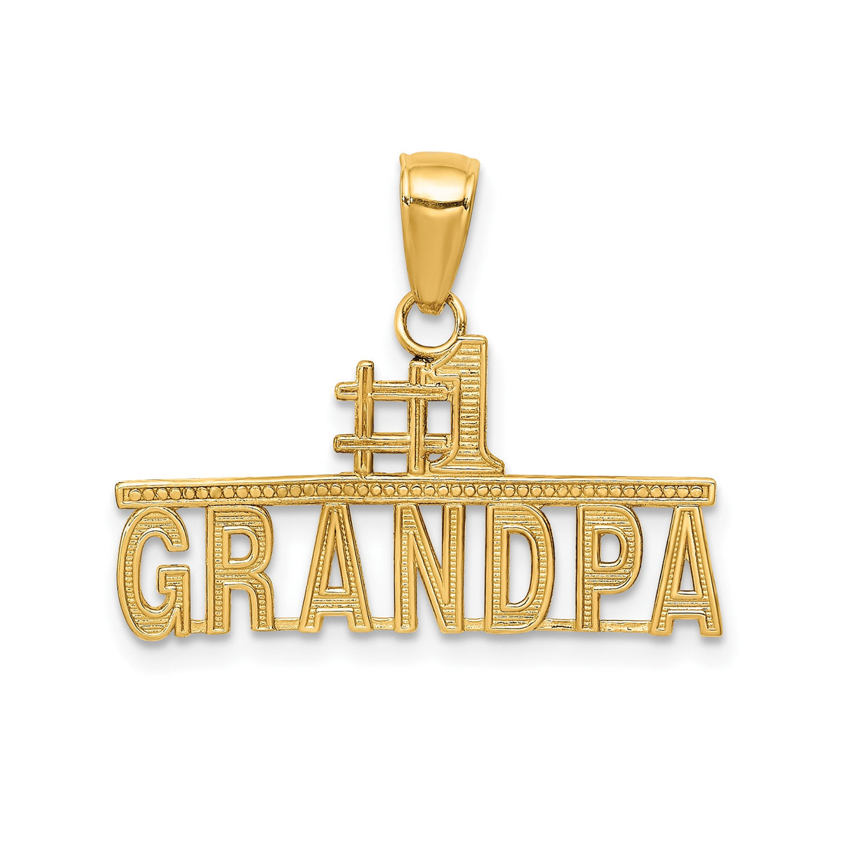 14k Yellow Gold Pendant with Bold Block Letters, Number One Grandpa Design