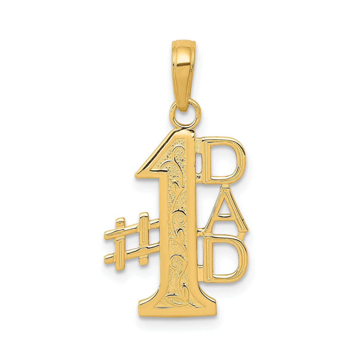 14k Yellow Gold Number One Dad Pendant with Digit Detailing, Masculine Family Charm