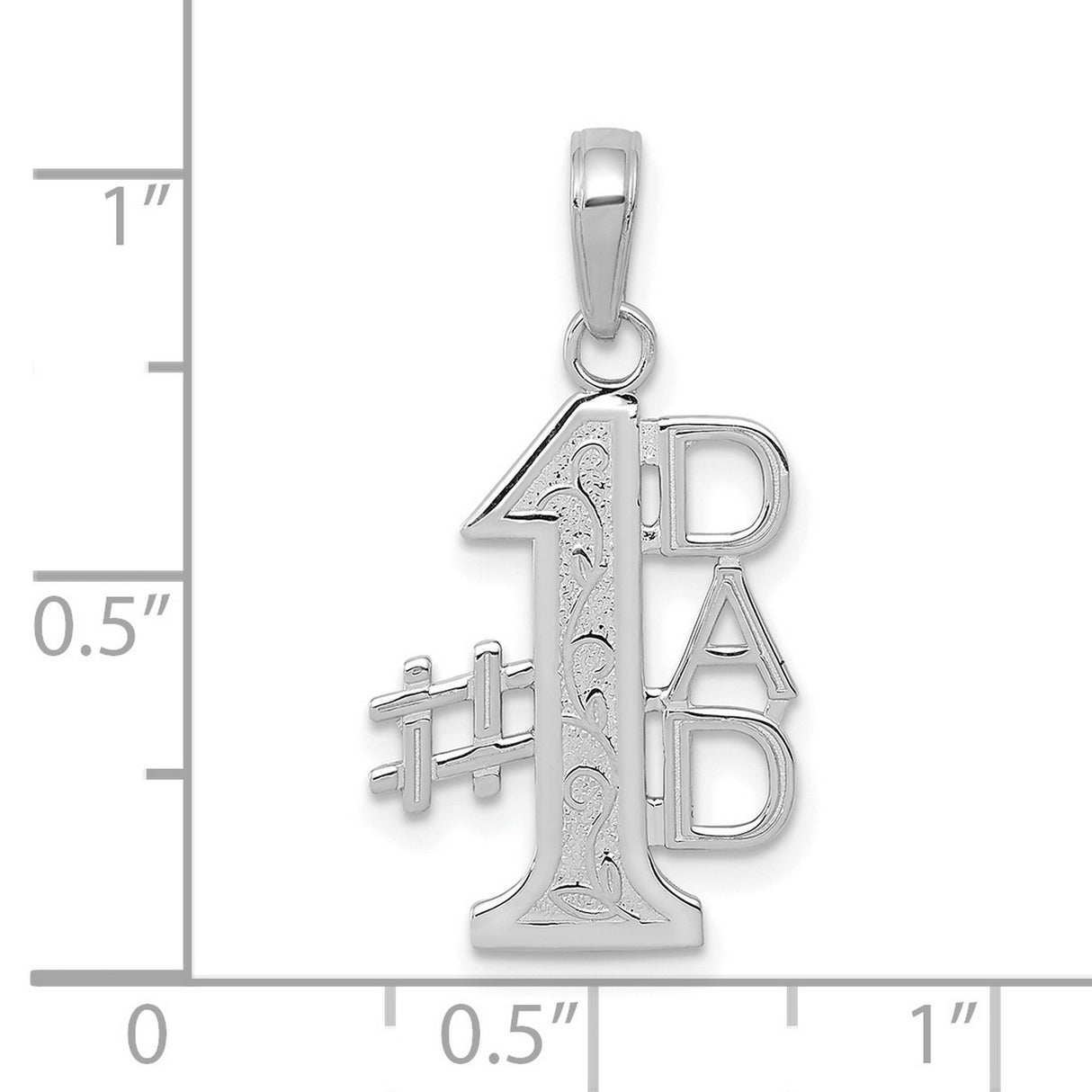 14k White Gold Dad Pendant, Number One Design with Scroll Detailing for Men