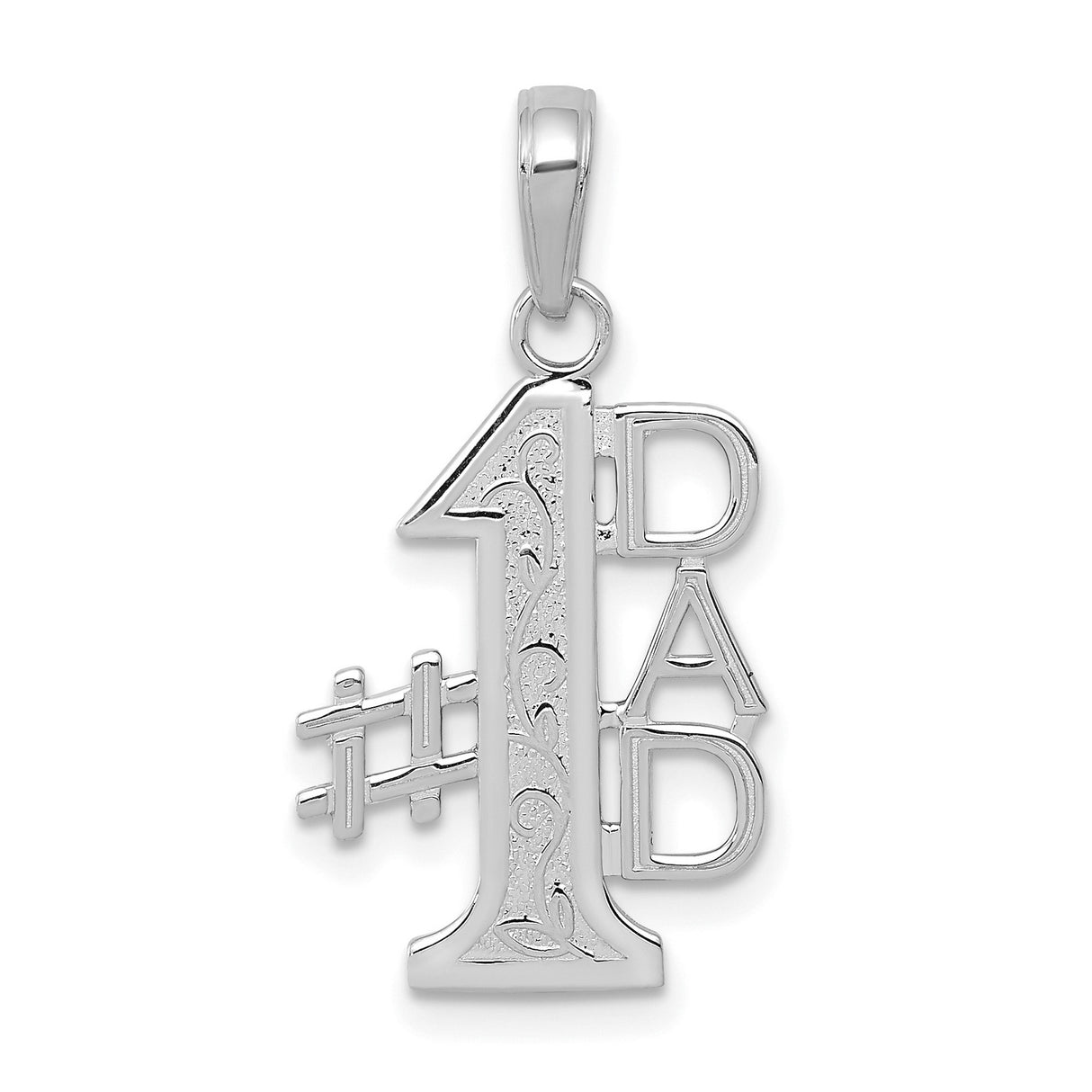 14k White Gold Dad Pendant, Number One Design with Scroll Detailing for Men