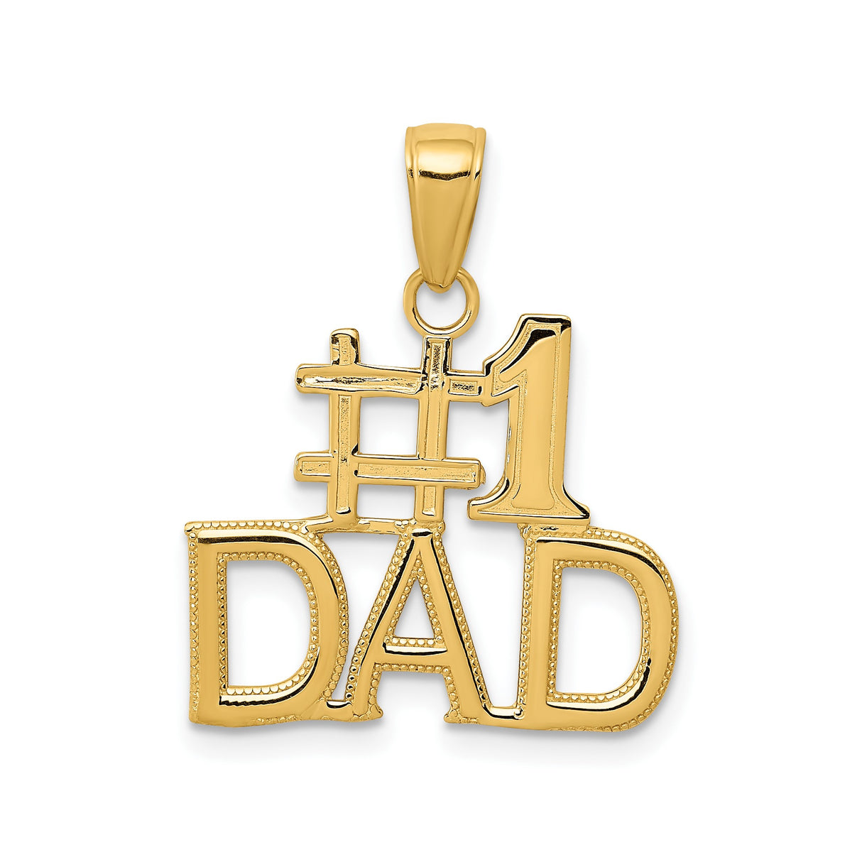 14k Yellow Gold Number One Dad Pendant, Bold Block Letters, Fatherhood Appreciation Charm