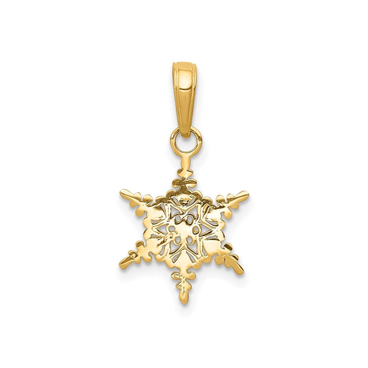 14k Yellow Gold Snowflake Pendant with Intricate Cutout Design, Nature-Inspired Winter Jewelry Charm
