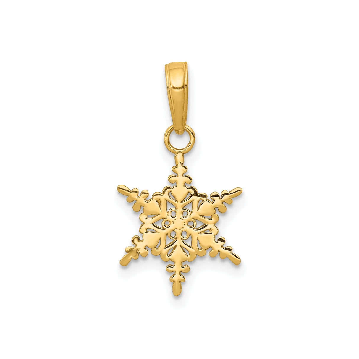 14k Yellow Gold Snowflake Pendant with Intricate Cutout Design, Nature-Inspired Winter Jewelry Charm