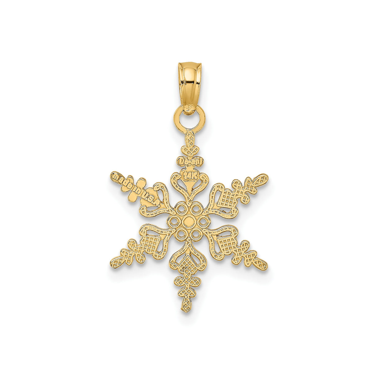 14k Yellow Gold Snowflake Pendant with Cutout Design, Nature-Inspired Winter Charm