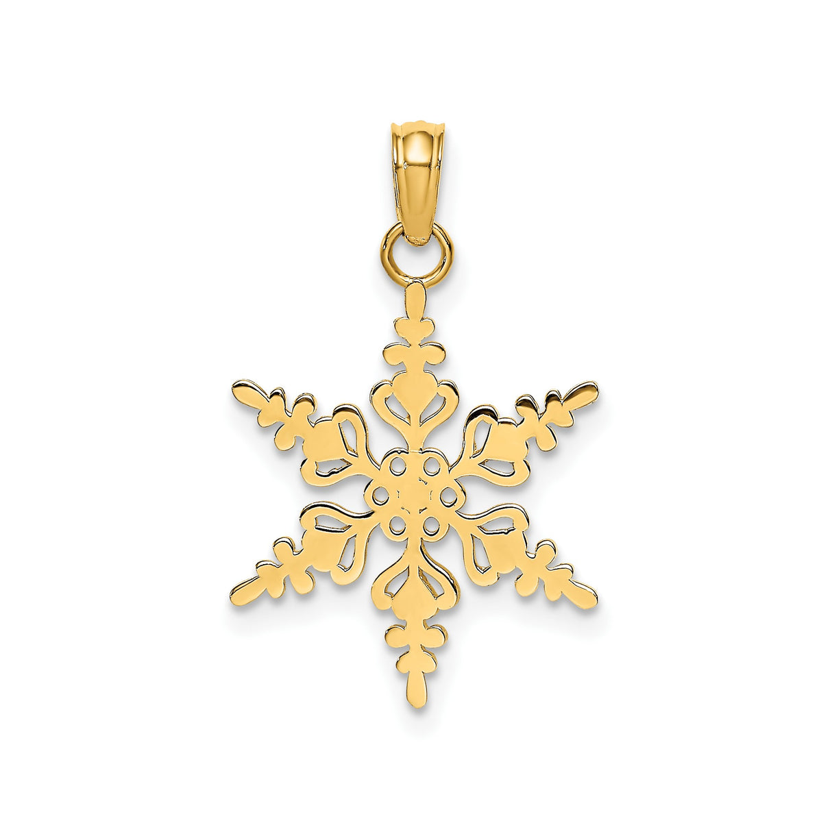 14k Yellow Gold Snowflake Pendant with Cutout Design, Nature-Inspired Winter Charm