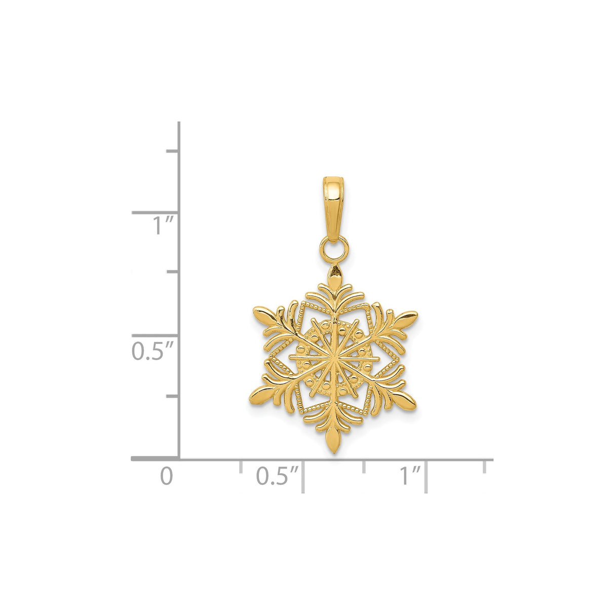 14k Yellow Gold Snowflake Pendant, Textured and Polished Winter Charm for Women