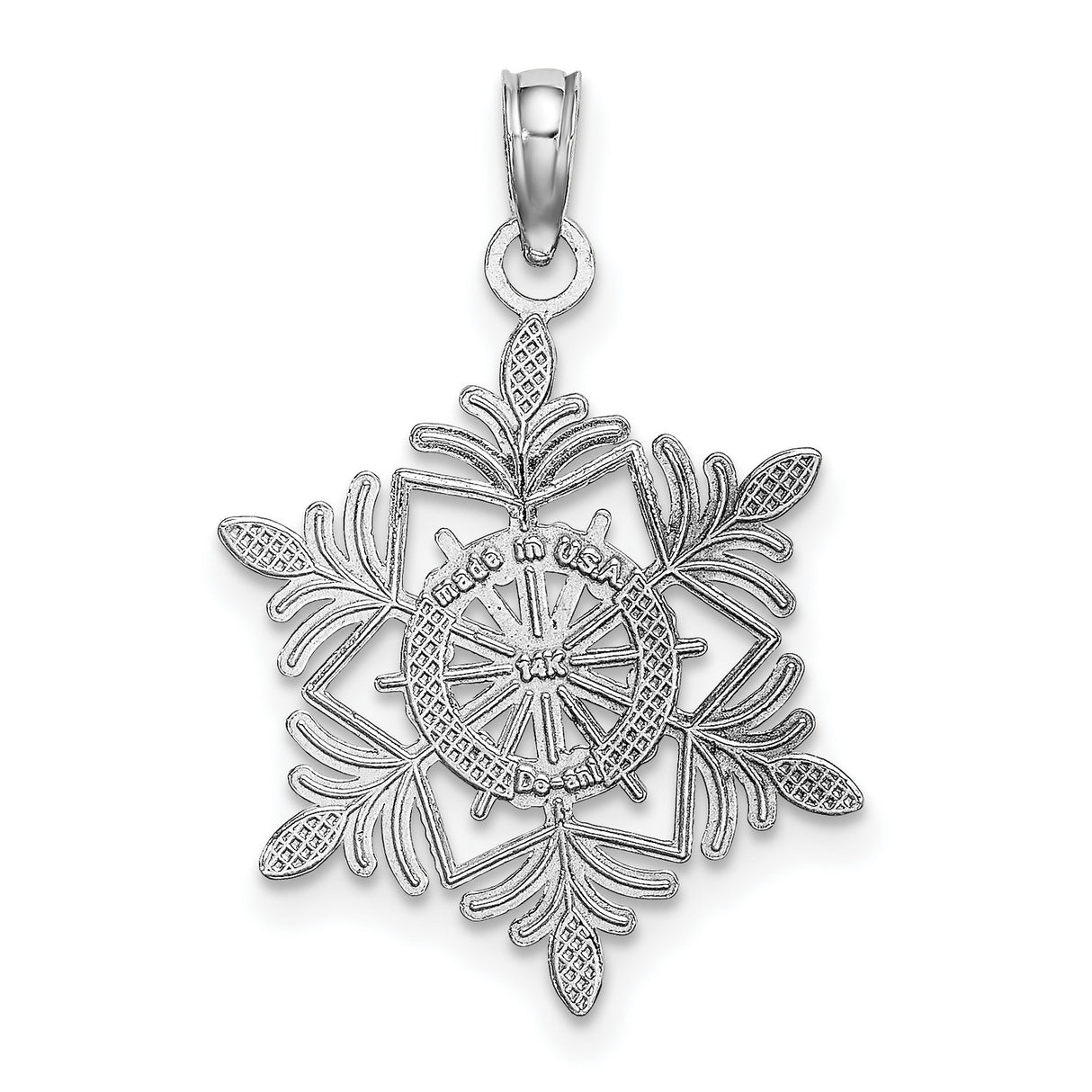 14k White Gold Snowflake Pendant with Intricate Symmetrical Winter Design for Women