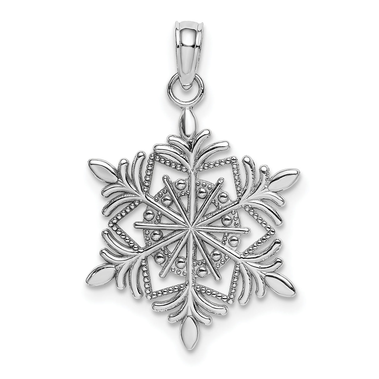 14k White Gold Snowflake Pendant with Intricate Symmetrical Winter Design for Women