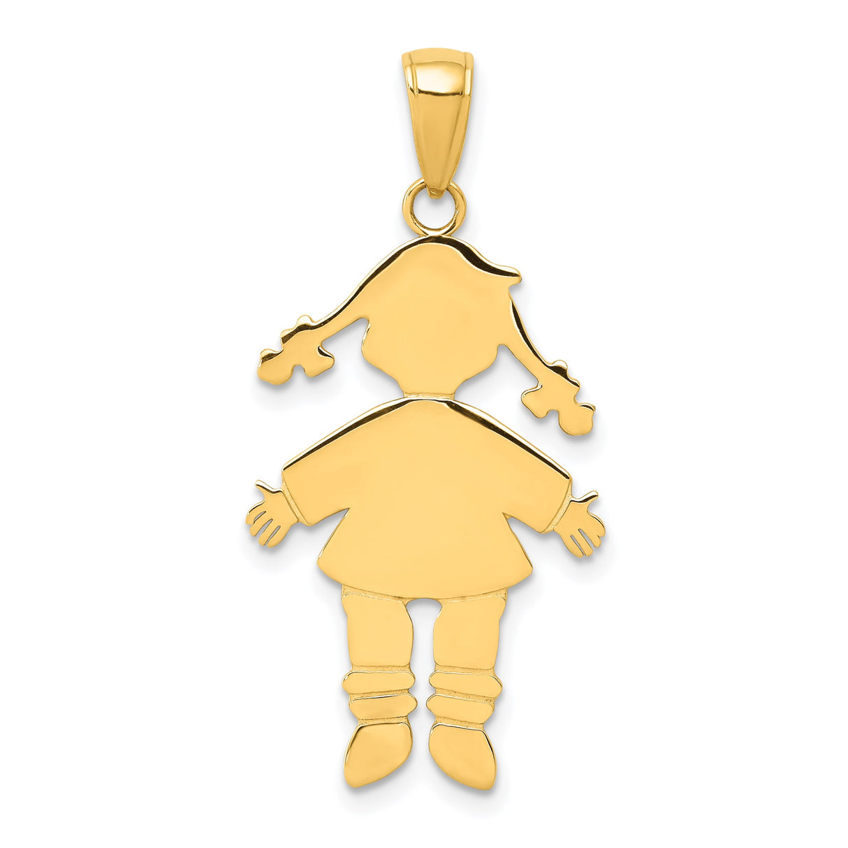 14k Yellow Gold Girl Pendant with Pigtails, Cartoon Silhouette Charm, Mother Daughter Jewelry