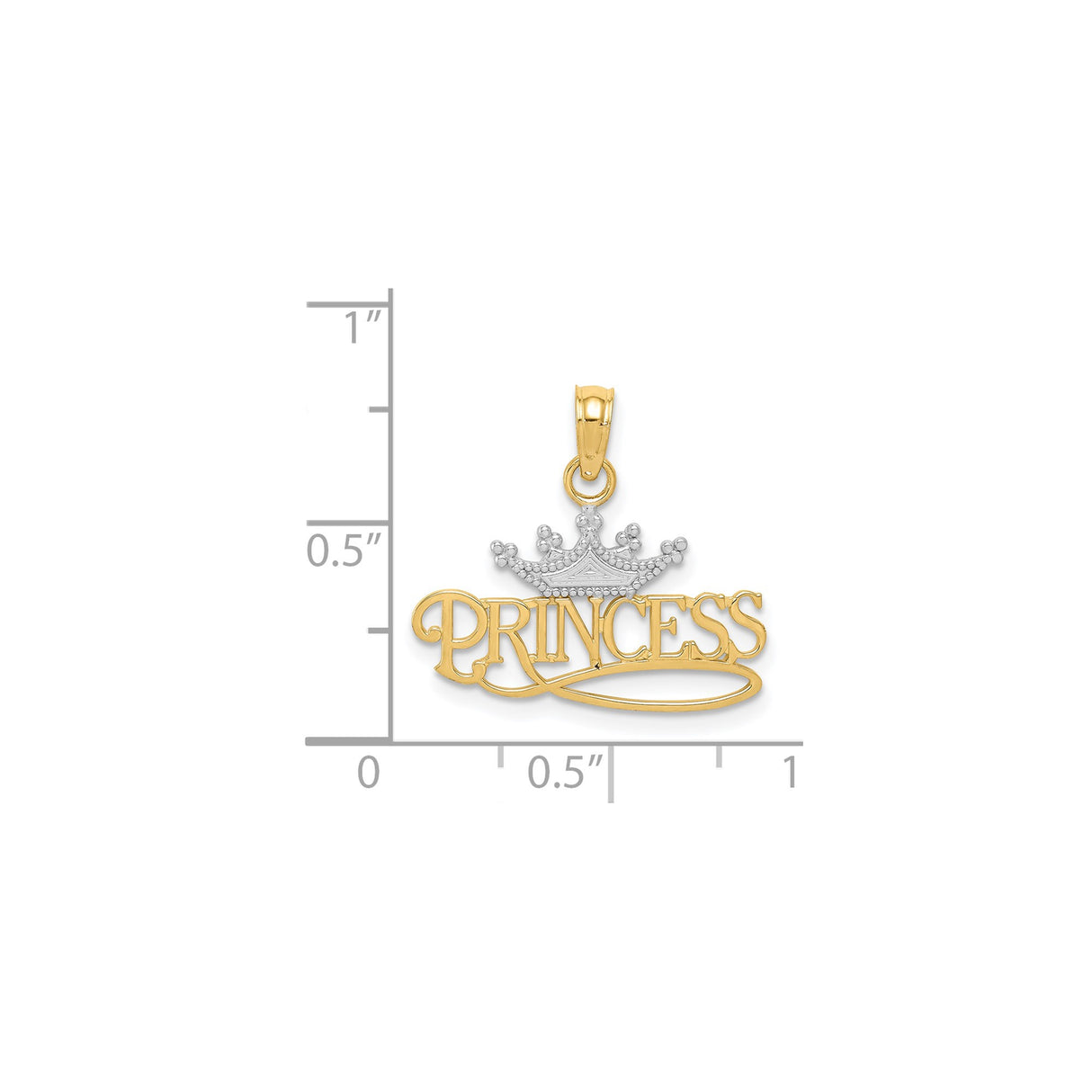 14k Two-Tone Gold Princess Crown Pendant, Statement Charm with Royalty Motif