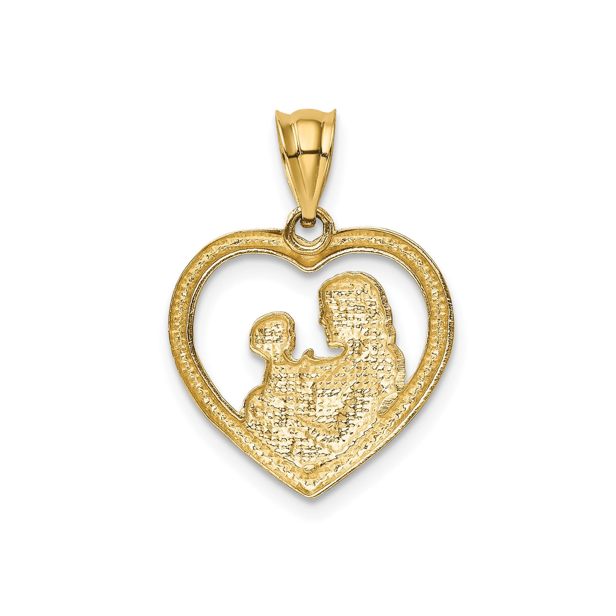 14k Yellow Gold Heart Pendant, Mother and Design, Symbol of Maternal Love and Family