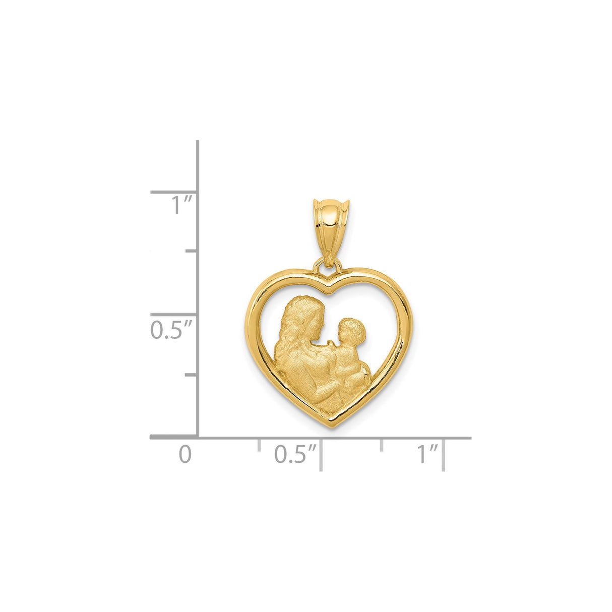 14k Yellow Gold Heart Pendant, Mother and Design, Symbol of Maternal Love and Family
