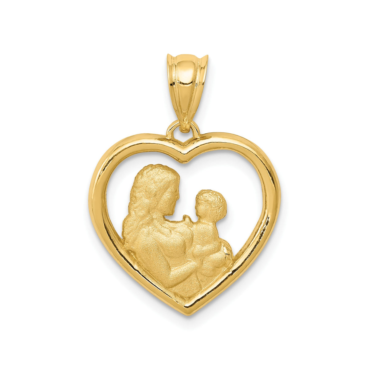14k Yellow Gold Heart Pendant, Mother and Design, Symbol of Maternal Love and Family