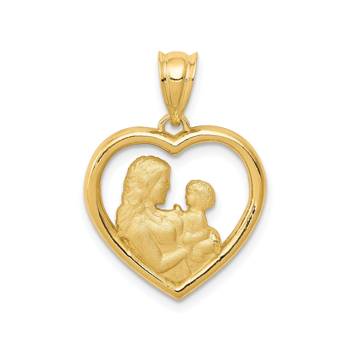 14k Yellow Gold Heart Pendant, Mother and Design, Symbol of Maternal Love and Family