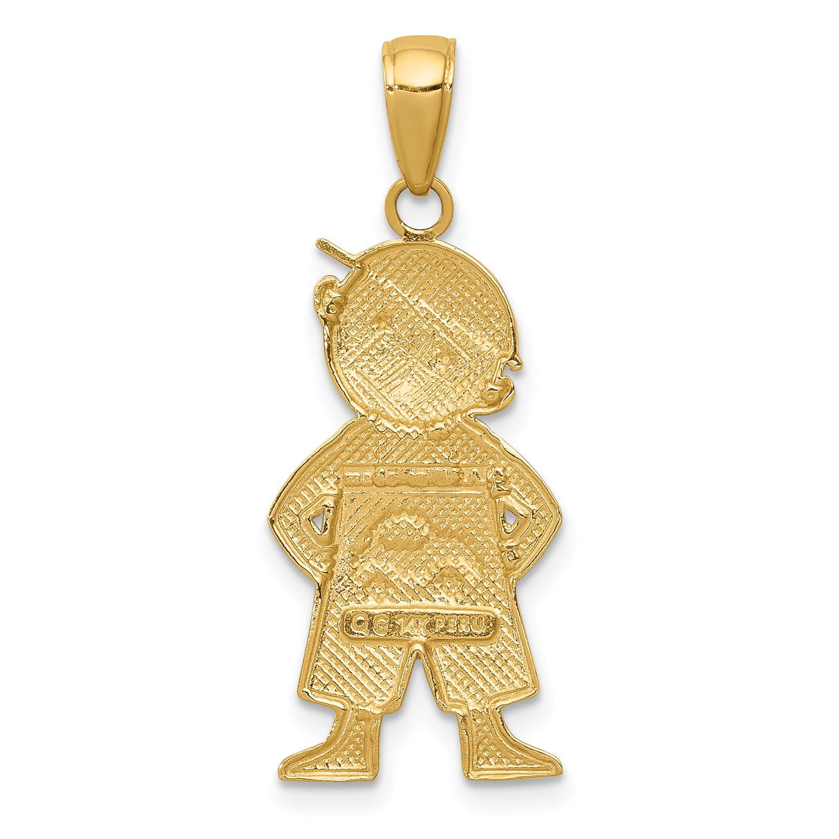 14k Multi-Tone Gold Boy in Overalls Pendant with Toy Car and Cap Detail